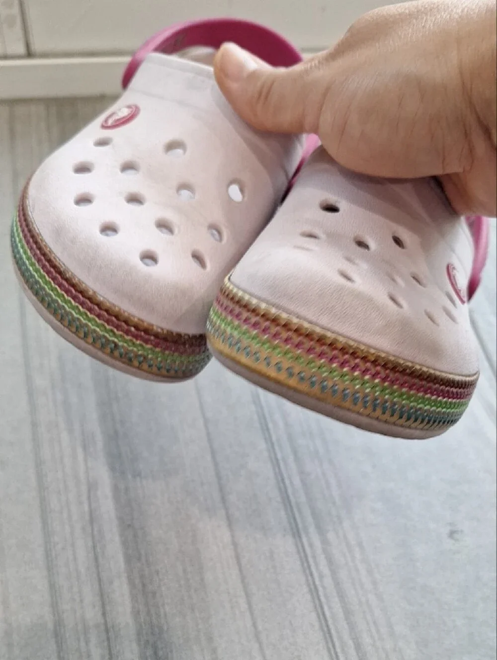 CROCS Kids Classic Clog in Pale Pink with Bright Pink Heel Strap